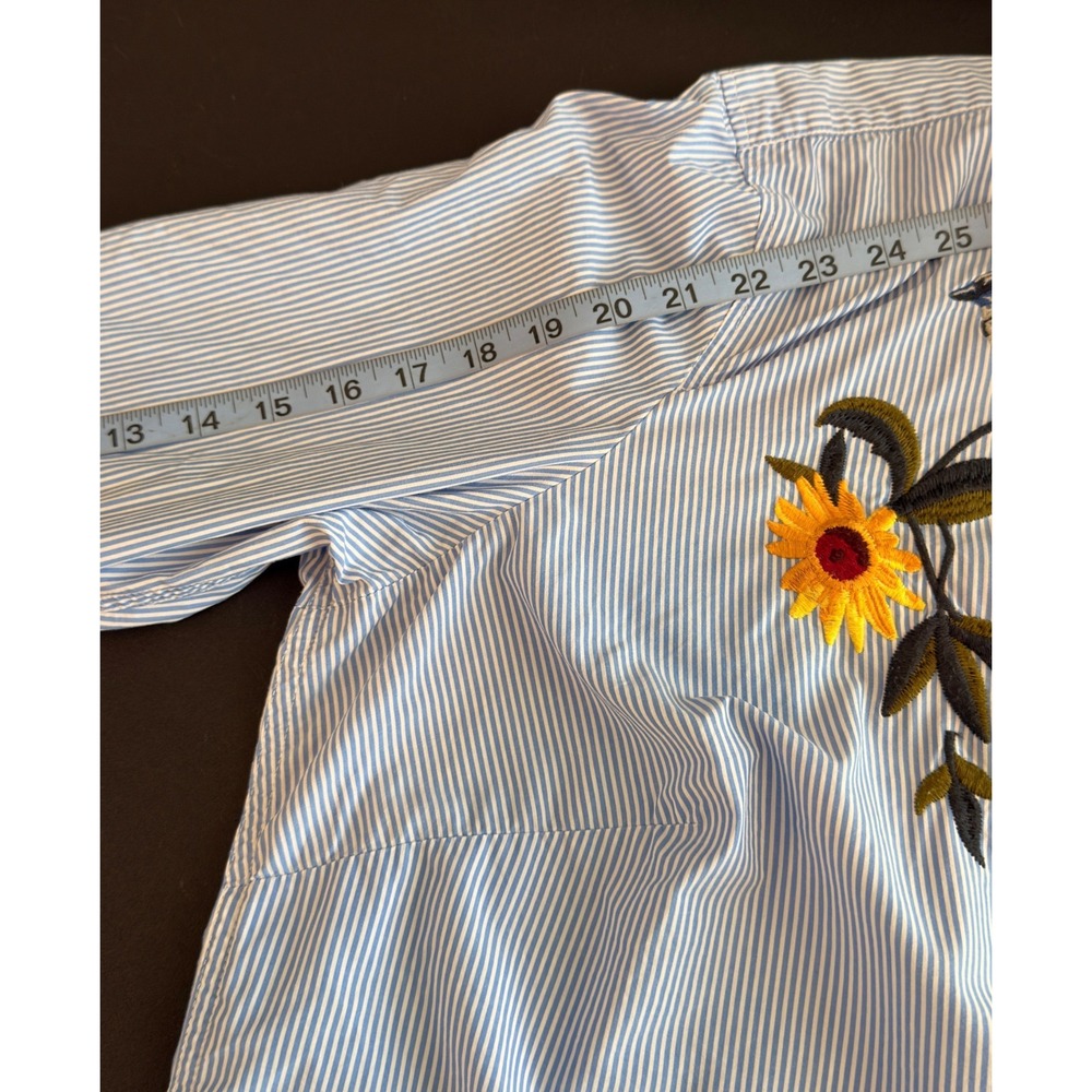 Talbots Woman Striped Button Down Blouse Shirt Floral Embroidered Blue White 3X - Picture 11 of 13